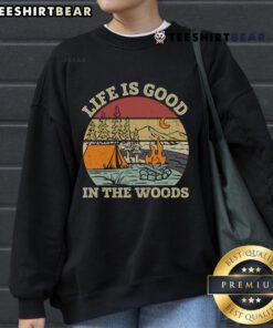 Alt Text: Original Life Is Good In The Wood Retro Sunset Sweatshirt featuring a vibrant sunset graphic on a cozy sweatshirt.