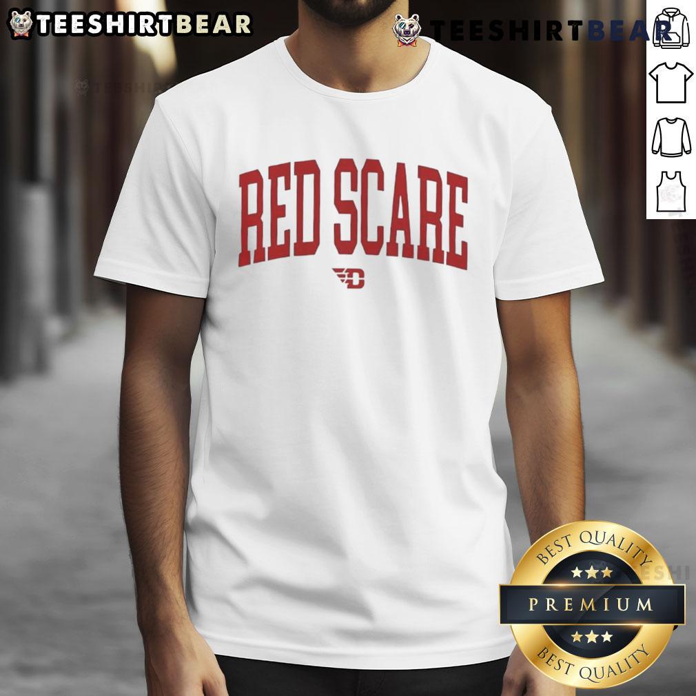 Alt Text: Original Red Scare Dayton Flyers T-Shirt featuring bold graphics and a vibrant red color, perfect for fans.