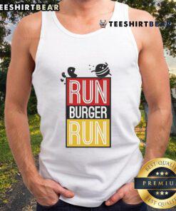 Alt Text: Original Run Burger Run tank top featuring Pac-Man chasing a hamburger design in vibrant colors.