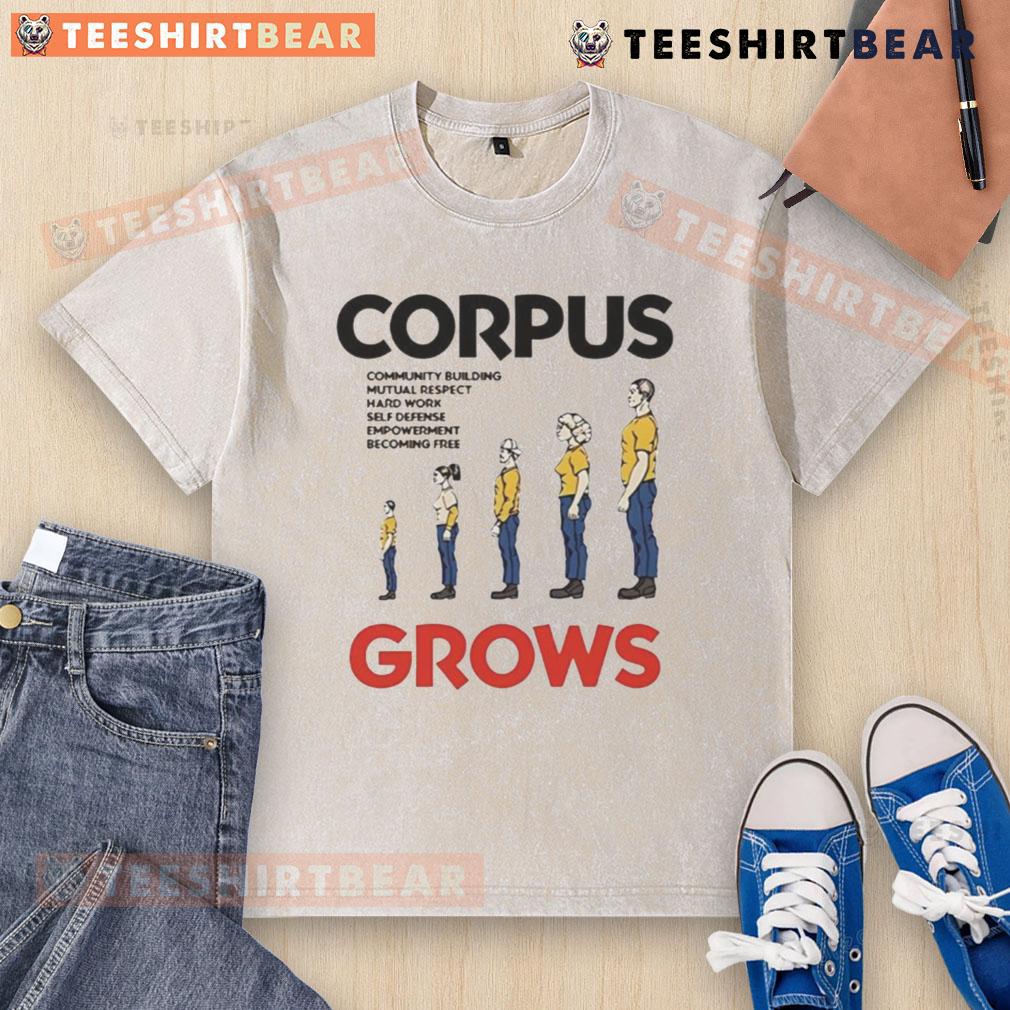 Alt Text: Original Show Me The Body Corpus Grows washed t-shirt featuring a unique graphic design and comfortable fit.