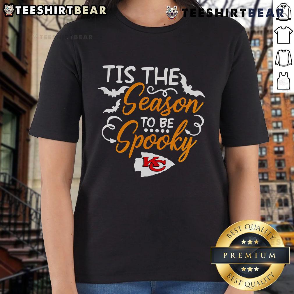 Original Tis The Season To Be Spooky Kansas City Chiefs Ladies Tee featuring a festive design for fans.