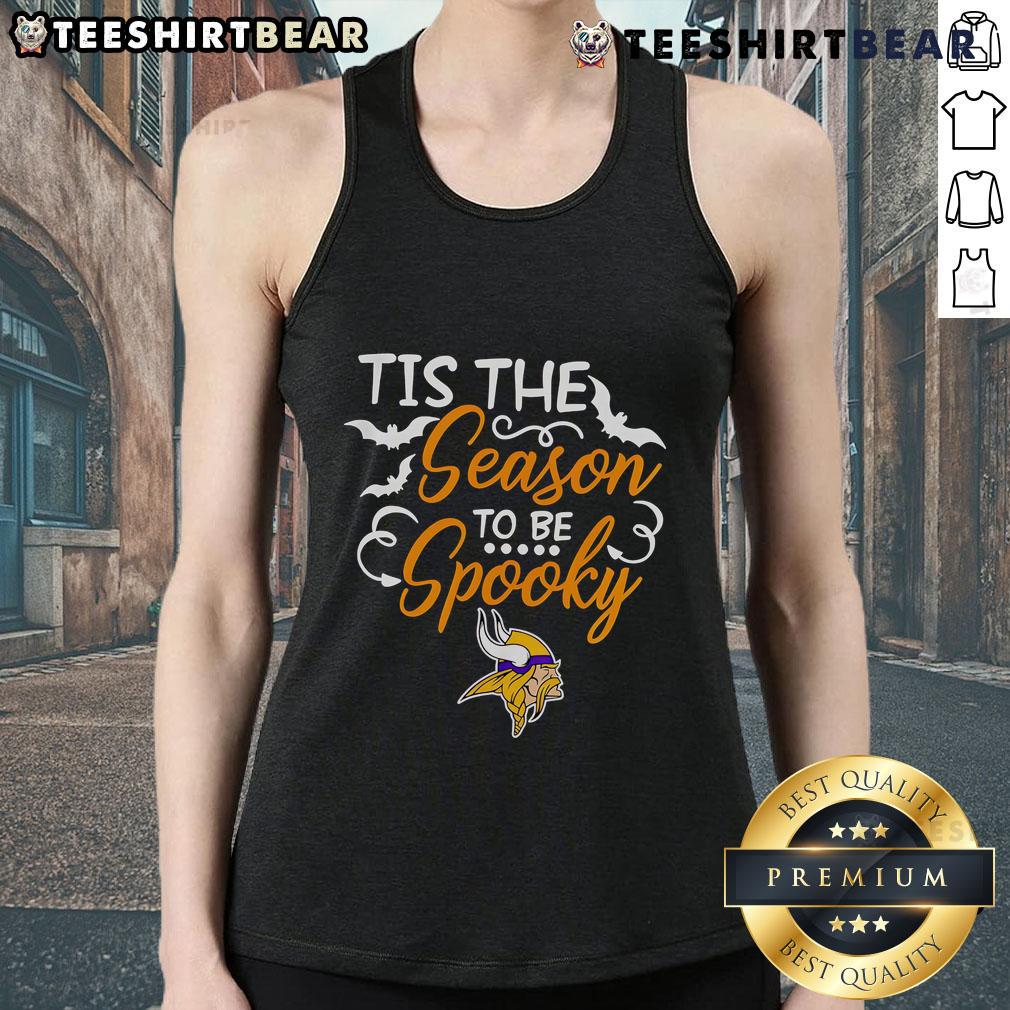 Original Tis The Season To Be Spooky Minnesota Vikings Tank Top featuring festive design for fans celebrating Halloween.