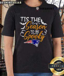 Original Tis The Season To Be Spooky New England Patriots Ladies Tee featuring festive designs for football fans.