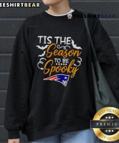 Alt Text: Original Tis The Season To Be Spooky New England Patriots sweatshirt featuring festive designs for Halloween fans.