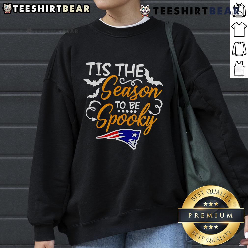 Alt Text: Original Tis The Season To Be Spooky New England Patriots sweatshirt featuring festive designs for Halloween fans.