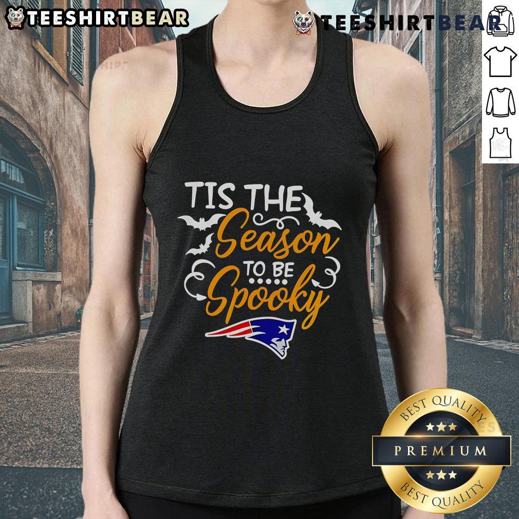 New England Patriots tank top featuring 'Tis The Season To Be Spooky' design, perfect for Halloween and team spirit.