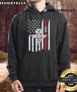 Premium American Flag Nurse Caduceus Red Stripe Hoodie for Healthcare Heroes, showcasing patriotism and nursing pride.
