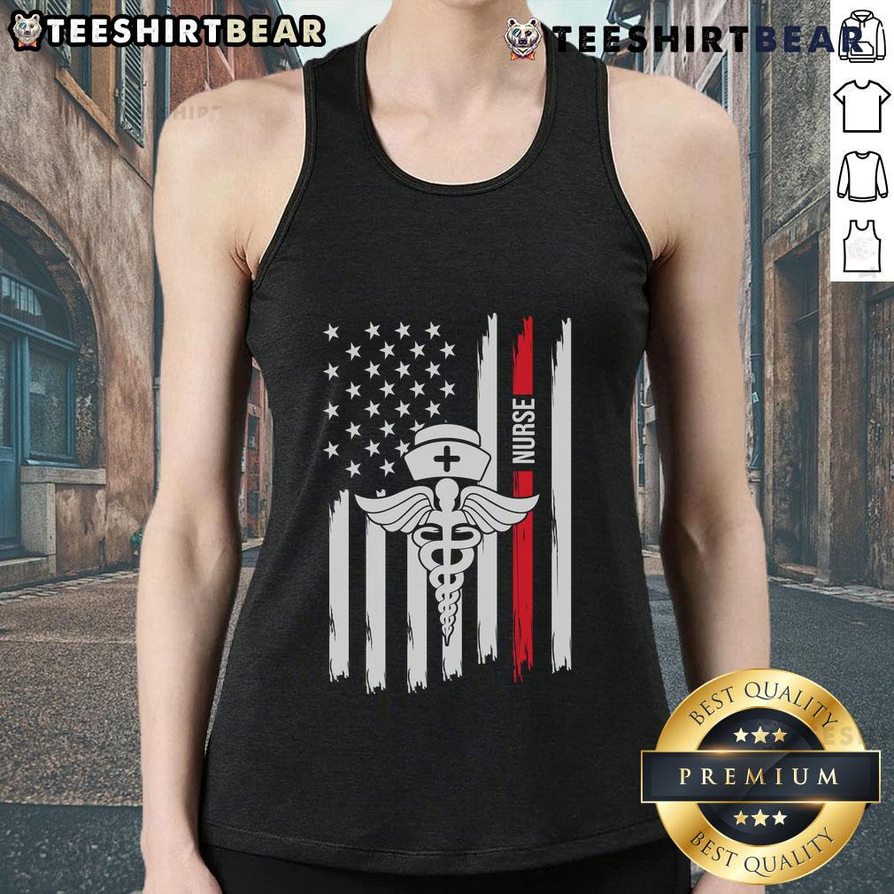 Premium American Flag Nurse Caduceus Red Stripe Tank Top for Healthcare Heroes, celebrating nursing professionals.