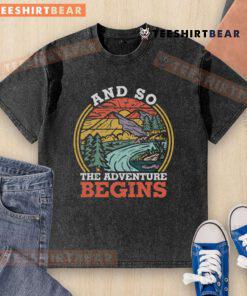 Premium retro vintage sunset washed t-shirt featuring adventure-themed graphic design for stylish casual wear.