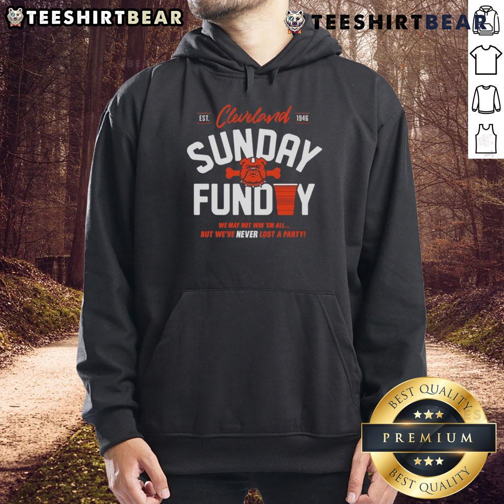 Premium Cleveland Browns Never Lost A Party Sunday Hoodie in orange, perfect for game day and showing team spirit.