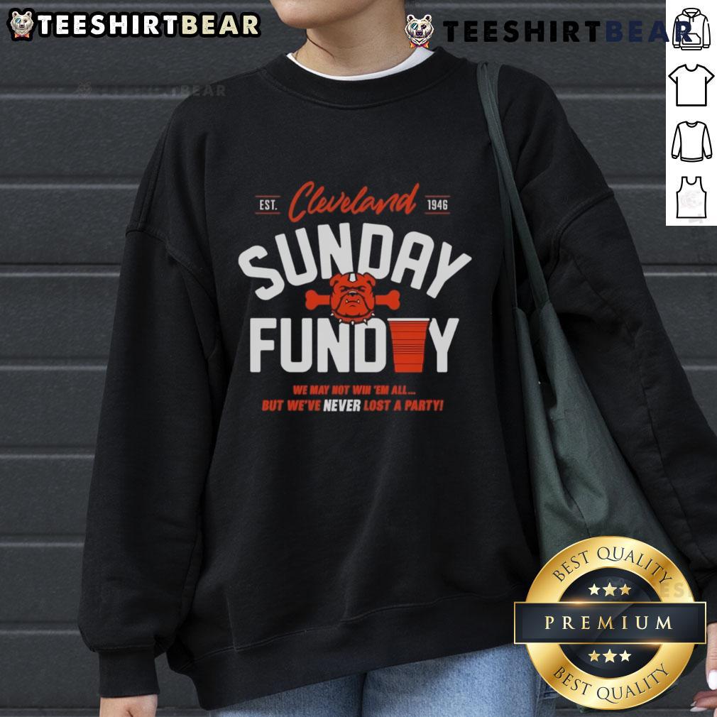 Alt Text: Premium Cleveland Browns Never Lost A Party Sunday Sweatshirt in brown, featuring team logo and cozy design.