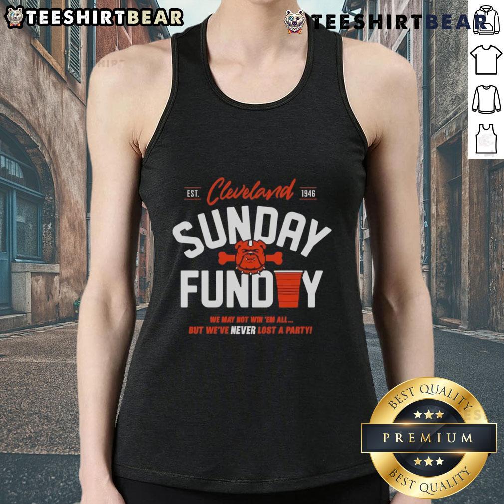 Premium Cleveland Browns Never Lost A Party Sunday Tank Top in vibrant orange, perfect for game day celebrations.