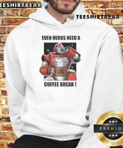 Premium 'Even Heroes Need A Coffee Break' hoodie, featuring a cozy design perfect for casual outings and superhero fans.