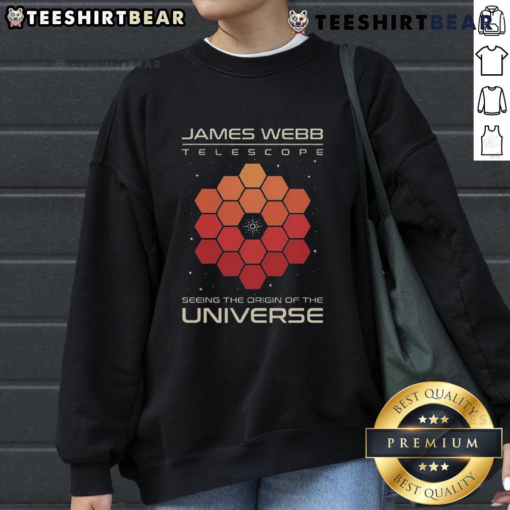 Alt Text: Premium James Webb Telescope sweatshirt showcasing the universe's origin with a stunning cosmic design.