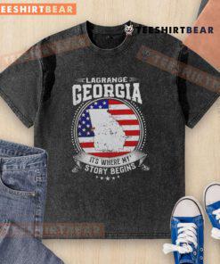 Premium Lagrange Georgia flag washed t-shirt showcasing vibrant colors and a stylish design, perfect for local pride.