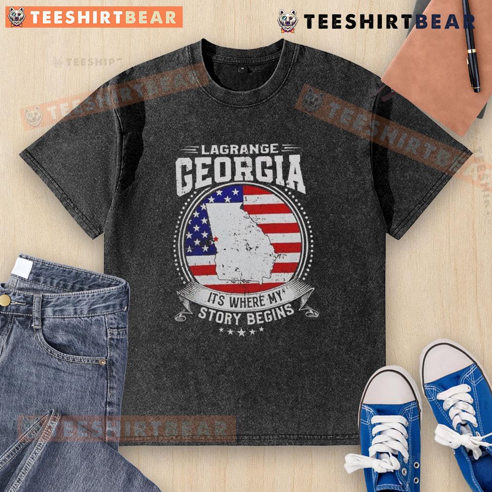 Premium Lagrange Georgia flag washed t-shirt showcasing vibrant colors and a stylish design, perfect for local pride.