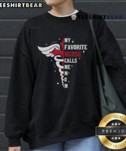 Premium My Favorite Nurse Calls Me Mom sweatshirt with caduceus design, perfect gift for nurse moms.