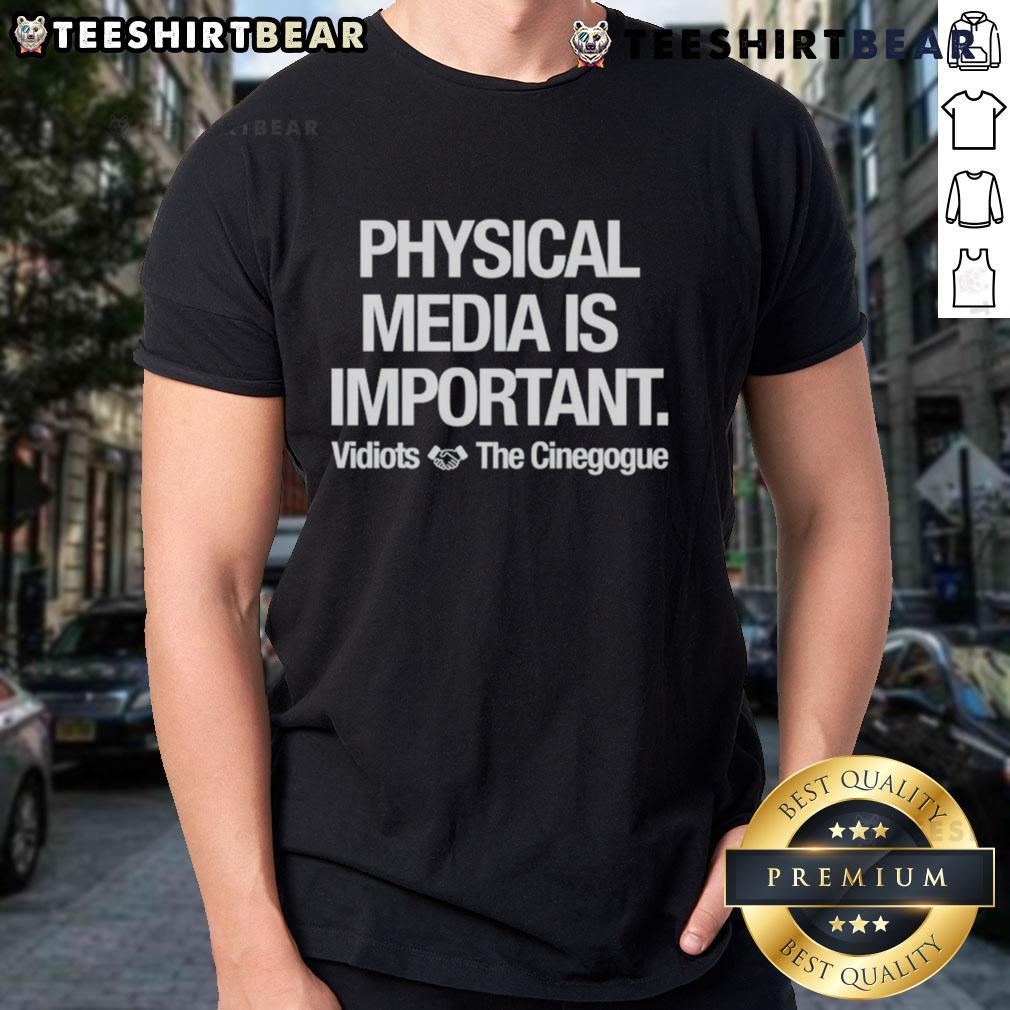 Alt Text: Premium Physical Media Is Important Vidiots T-Shirt from The Cinegogue, showcasing a stylish design for film enthusiasts.