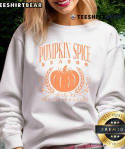 Cozy Premium Pumpkin Spice Season Sweatshirt in warm autumn colors, perfect for fall fashion and seasonal vibes.