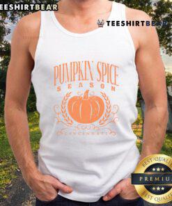 Premium Pumpkin Spice Season Tank Top featuring autumn colors and playful pumpkin graphics, perfect for fall fashion.