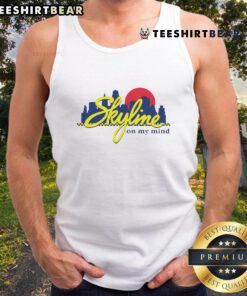 Premium Skyline On My Mind Sunset Tank Top featuring a vibrant sunset design against a city skyline backdrop.