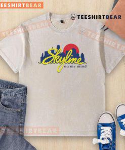 Alt Text: Premium Skyline On My Mind Sunset Washed T-Shirt in vibrant colors, showcasing a stylish sunset design and soft fabric.