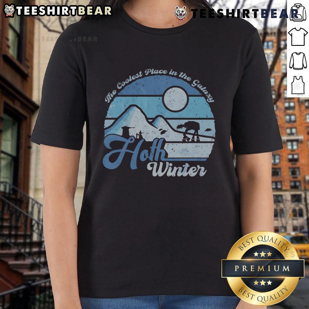 Premium Hoth winter ladies tee featuring a cool galaxy design, perfect for Star Wars fans and winter fashion enthusiasts.