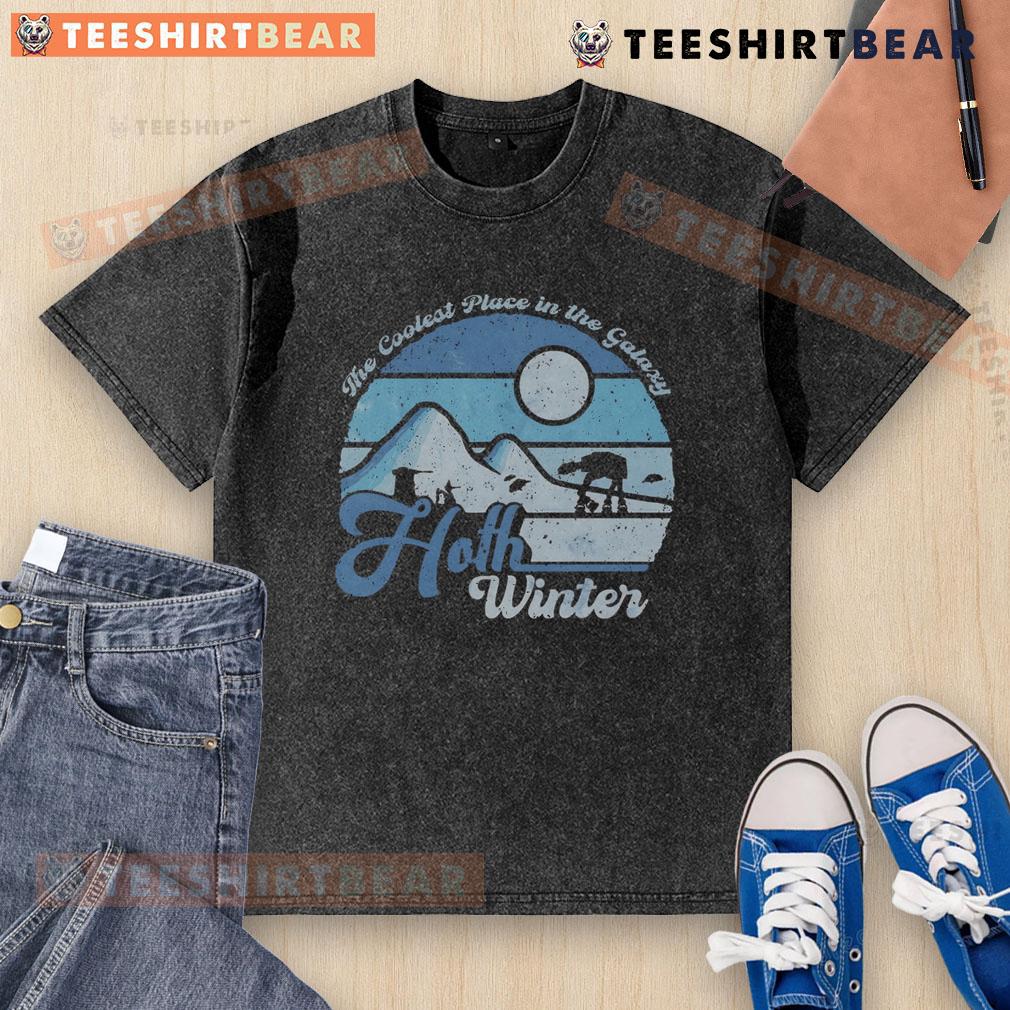 Premium Hoth Winter Washed T-Shirt showcasing a cool space-themed design inspired by the galaxy's icy planet.