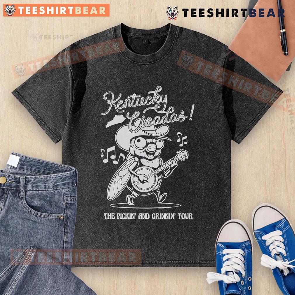 Alt Text: Premium Kentucky Cicadas Tour washed t-shirt featuring a vintage design, perfect for summer outings and music events.