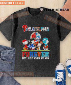 Premium The Peanuts Philadelphia sport teams logo t-shirt, featuring 'Forever Not Just When We Win' design.