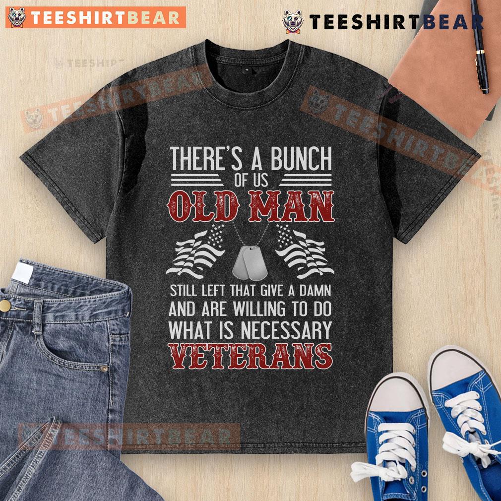 Premium washed t-shirt featuring old man veterans in patriotic design, perfect for military supporters.