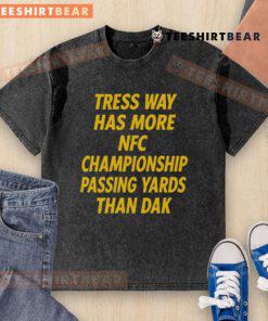 Premium Tress Way shirt highlighting his NFC Championship passing yards surpassing Dak Prescott, perfect for football fans.