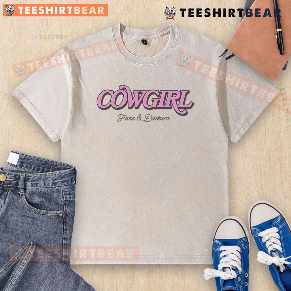 Pretty Fare Dinkum Cowgirl washed t-shirt featuring a stylish design, perfect for casual wear and cowboy enthusiasts.