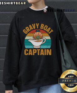 Vintage sunset sweatshirt featuring a pretty gravy boat and captain design, perfect for Thanksgiving celebrations.