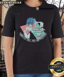 Pretty Mega 64 Ladies Tee featuring 'Where Will We Go Today' design in vibrant colors, perfect for casual wear.