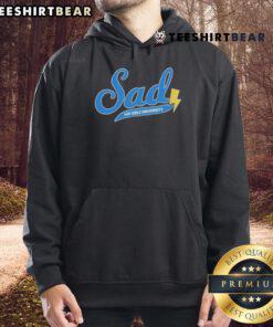 Pretty Sad Girlz University hoodie worn by a young woman, showcasing trendy college apparel and unique style.