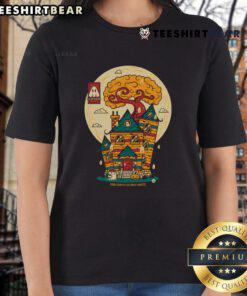 Pretty Scarebnb Haunted Getaway Ladies Tee featuring spooky design, perfect for Halloween and ghost-themed events.