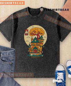 Alt Text: Pretty Scarebnb Haunted Getaway washed t-shirt featuring spooky graphics, perfect for Halloween lovers and cozy adventures.