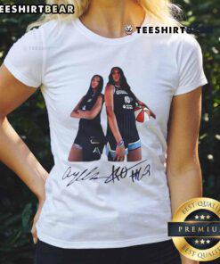 Top Angel Reese and Kamilla Cardoso wearing Chicago Sky signature ladies tee, showcasing team spirit and style.