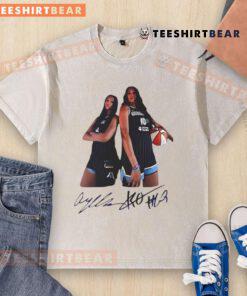Top Angel Reese and Kamilla Cardoso wearing Chicago Sky Signature Washed T-Shirt, showcasing team spirit and style.