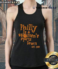 Top featuring Aubrey Plaza promoting Philly as a women's sports town, stylish tank top design for 2030 enthusiasts.