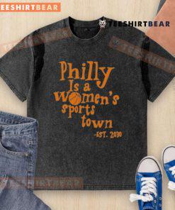 Top Aubrey Plaza Philly Is A Women's Sports Town Est 2030 washed t-shirt featuring a vibrant design celebrating women's sports.