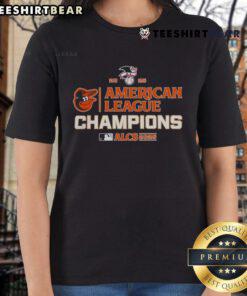 Alt Text: Top Baltimore Orioles MLB 2025 ALCS American League Champions ladies tee showcasing team pride and style.