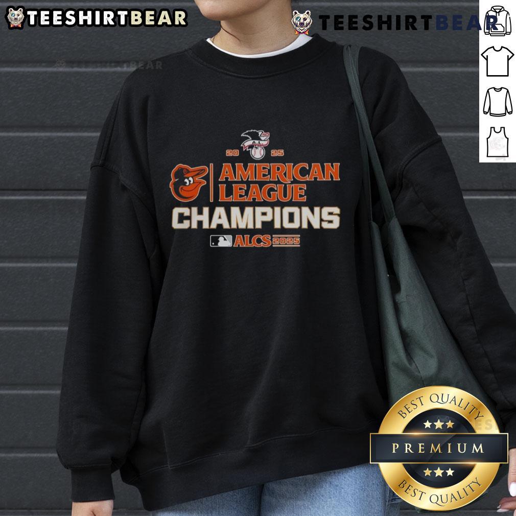 Top Baltimore Orioles MLB 2025 ALCS American League Champions sweatshirt featuring team logo and championship details.