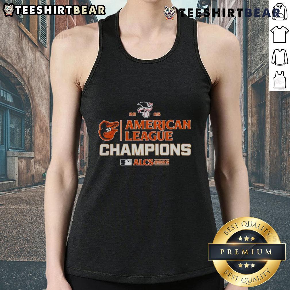 Top Baltimore Orioles MLB 2025 ALCS American League Champions tank top featuring team colors and logo.
