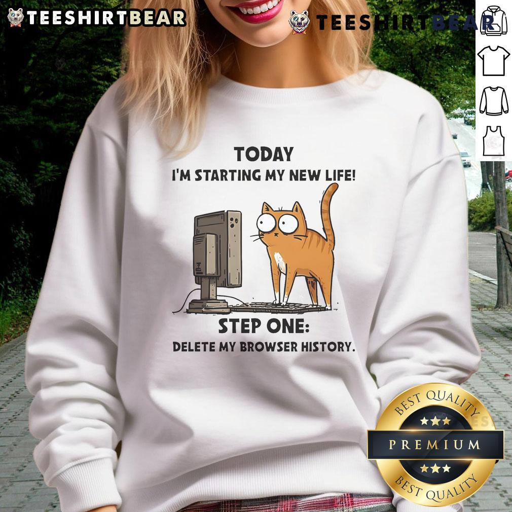 Alt Text: Top Cat sweatshirt featuring 'Today I'm starting my new life: Step one, delete my browser history' design.