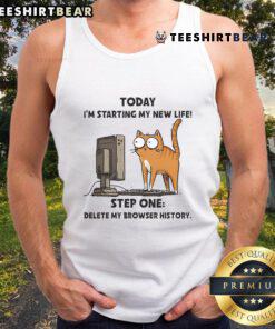Top Cat wearing a tank top, humorously declaring 'I'm starting my new life: Step one, delete my browser history.'