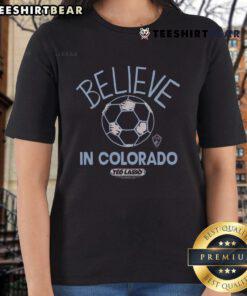 Top Colorado Rapids Homage MLS x Ted Lasso Believe Ladies Tee featuring a stylish design and vibrant team colors.