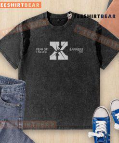 Top Fear of Failure Cancels Barriers 101 logo on a casual washed t-shirt, promoting confidence and overcoming challenges.