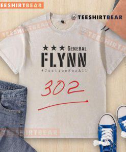 Top General Mike Flynn wears a Justice For All 302 washed t-shirt, showcasing patriotism and support for American values.
